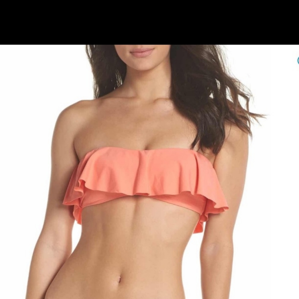 L*Space Lynn Ruffle Bandeau Bikini Top Coral Size Small